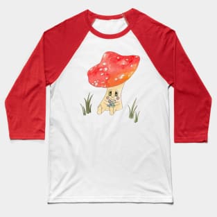 Cute Watercolor Mushroom Reading 4 Baseball T-Shirt